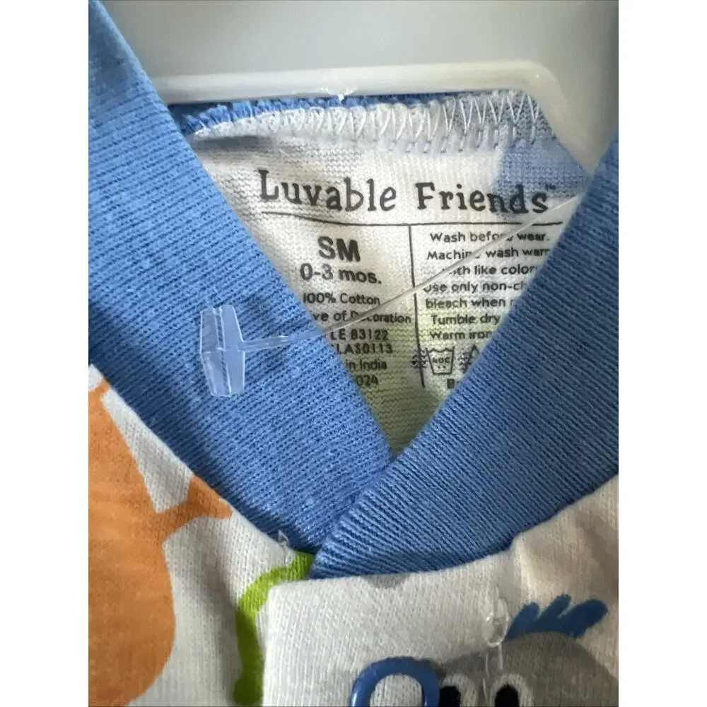 Luvable Friends 0-3 Months 100% Cotton Footed Sleeper Monster Print Snap